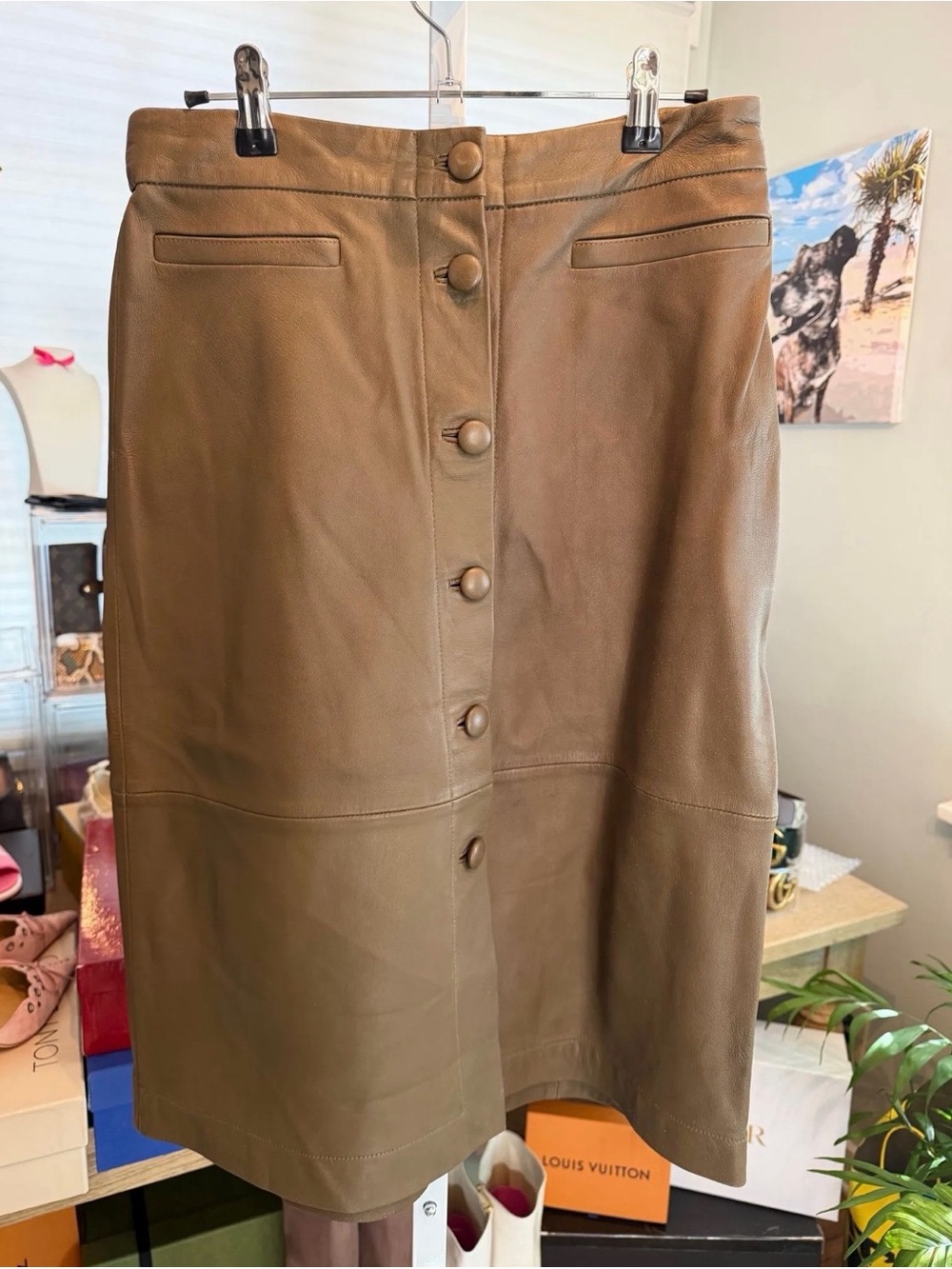 Ted Baker Moss Green Leather Skirt